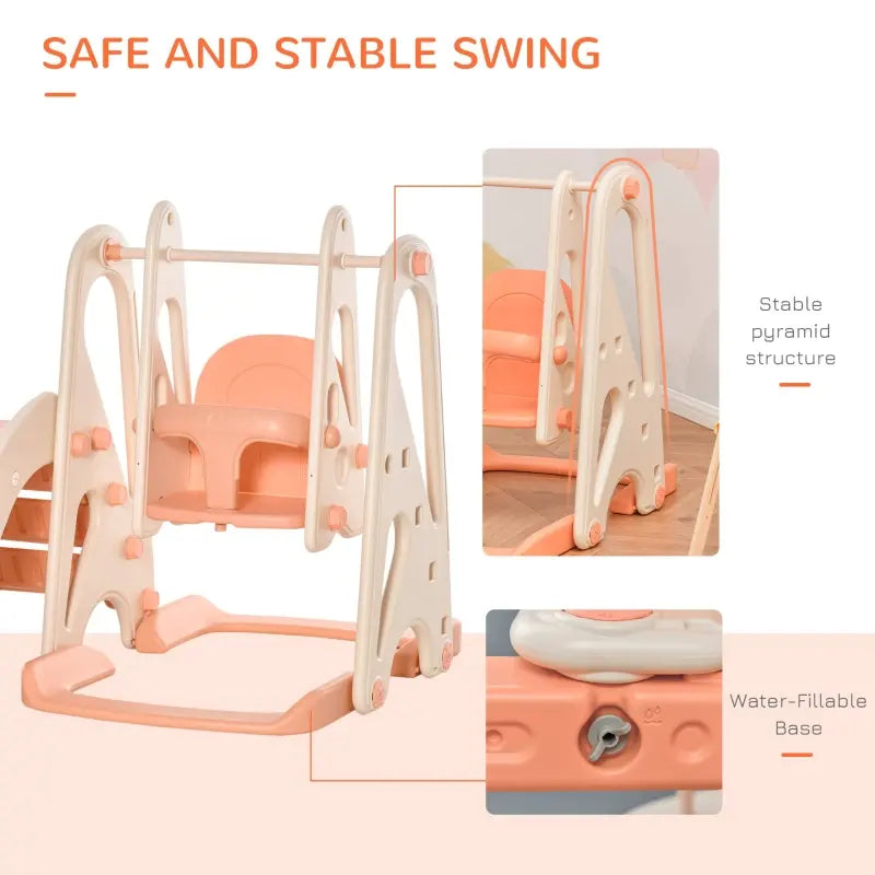 Qaba 3 in 1 Kids Swing and Slide Set with Basketball Hoop - Indoor/Outdoor Playground Activity Center (Pink)