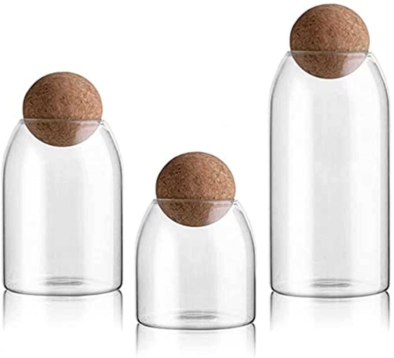 UPKOCH 3Pcs Glass Jars with Airtight Seal Ball Cork Lid - Clear Mason Jars for Food Storage (Size S/M/L)