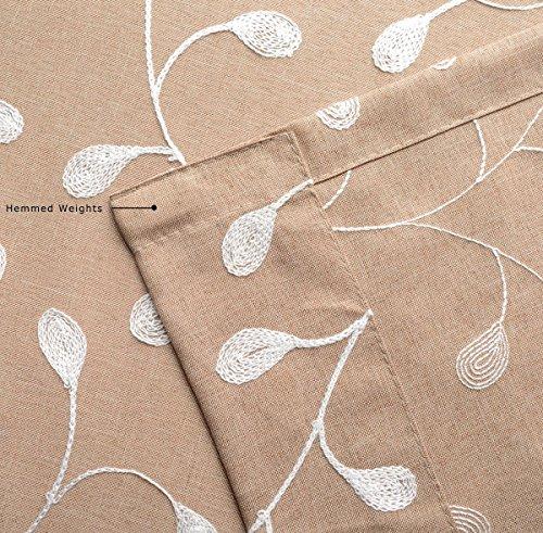 Floral Embroidery Semi Sheer Faux Linen Grommet Window Curtains - Taupe (52 x 95 Inch, 2 Panels)