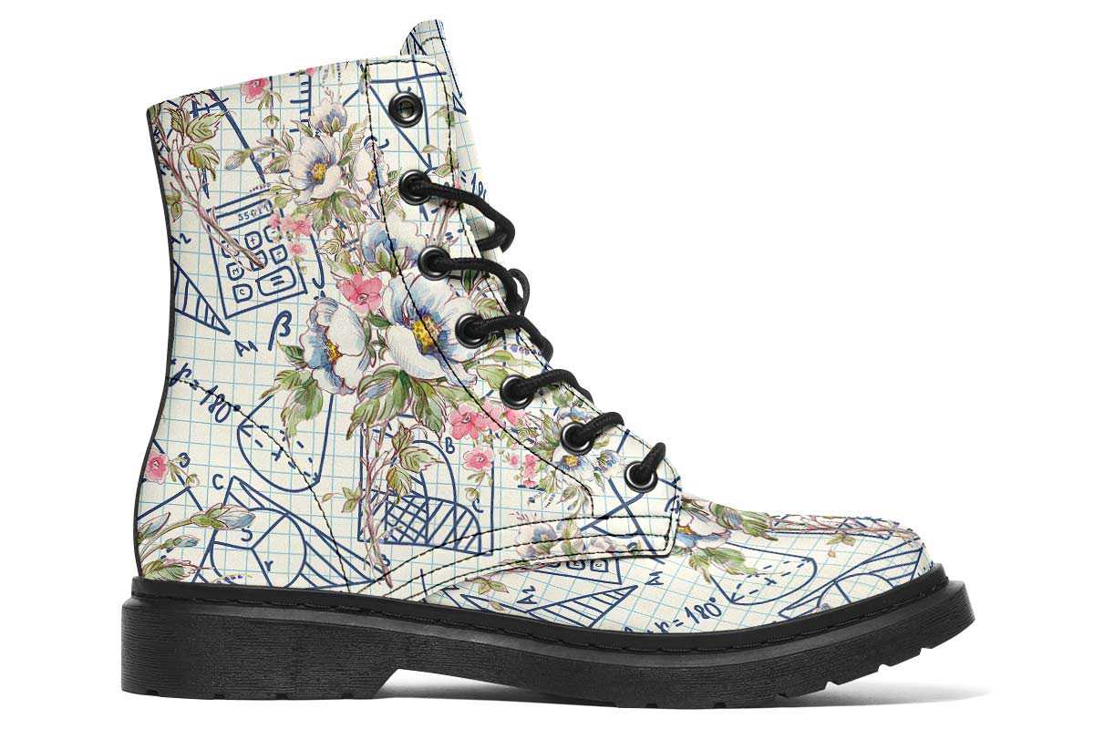 Floral Math Symbols Boots - Custom Printed Vegan Faux Leather Boots