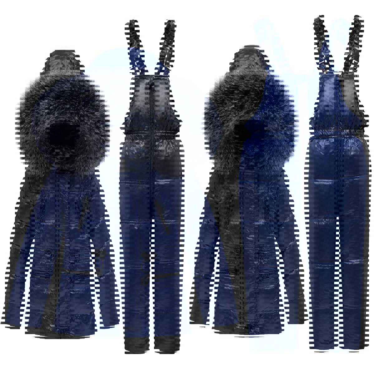 Winter Children Ski Suit Windproof Warm Boys Clothing Set Jacket+Overalls Unisex Snow Suits with Real Fur 0-4 Years