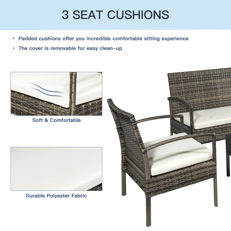 Outsunny 4-Piece Patio Furniture Set with Rattan Chairs and Glass Table