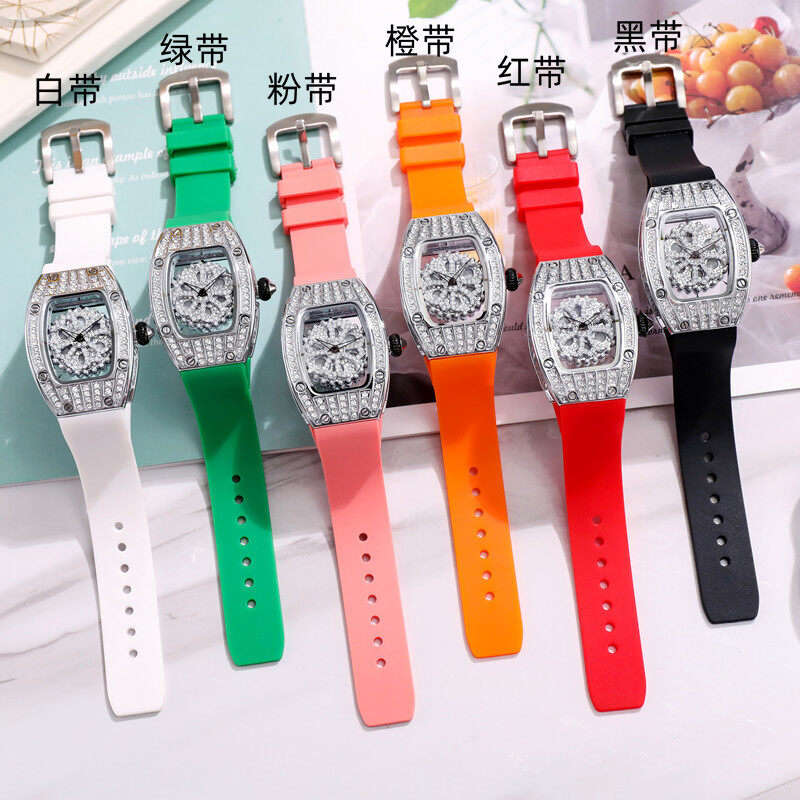 Women's Fashion Watch - Barrel Design with Full Diamond Silicone Strap SA-015