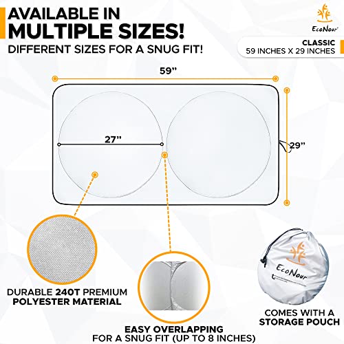 EcoNour Car Windshield Sun Shade with Storage Pouch - Durable 240T Material for UV & Heat Protection