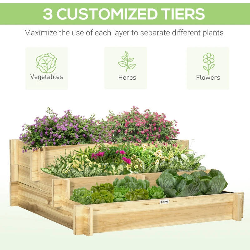 Outsunny 3 Tier Raised Garden Bed with 9 Grow Grids and Non-woven Fabric for Vegetables, Flower, Herb Outdoor Indoor Use