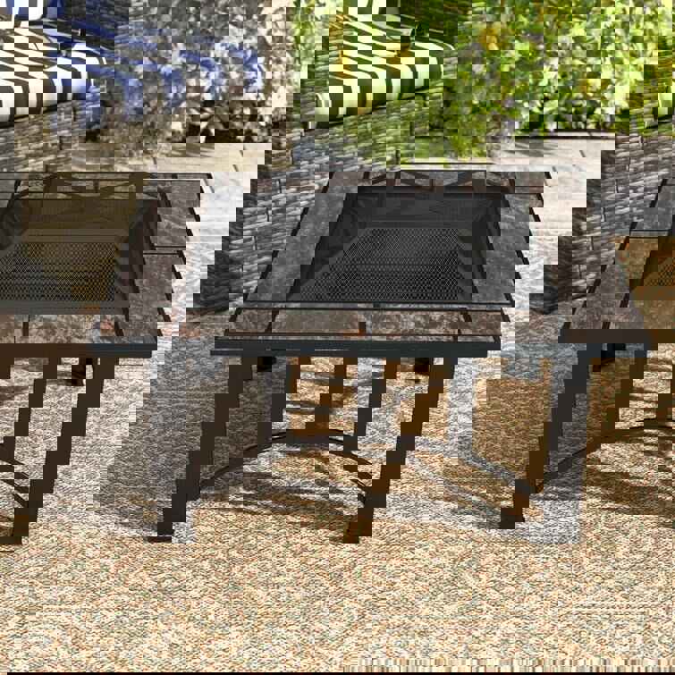 MIRODEMI® Outdoor Wood Burning Fire Pit Table With BBQ Grill Shelf