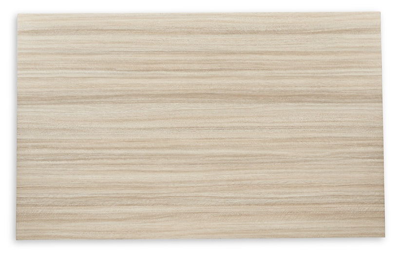 Grannen Rectangular Dining Room Table with White Saber Legs and Light Tan Melamine Top