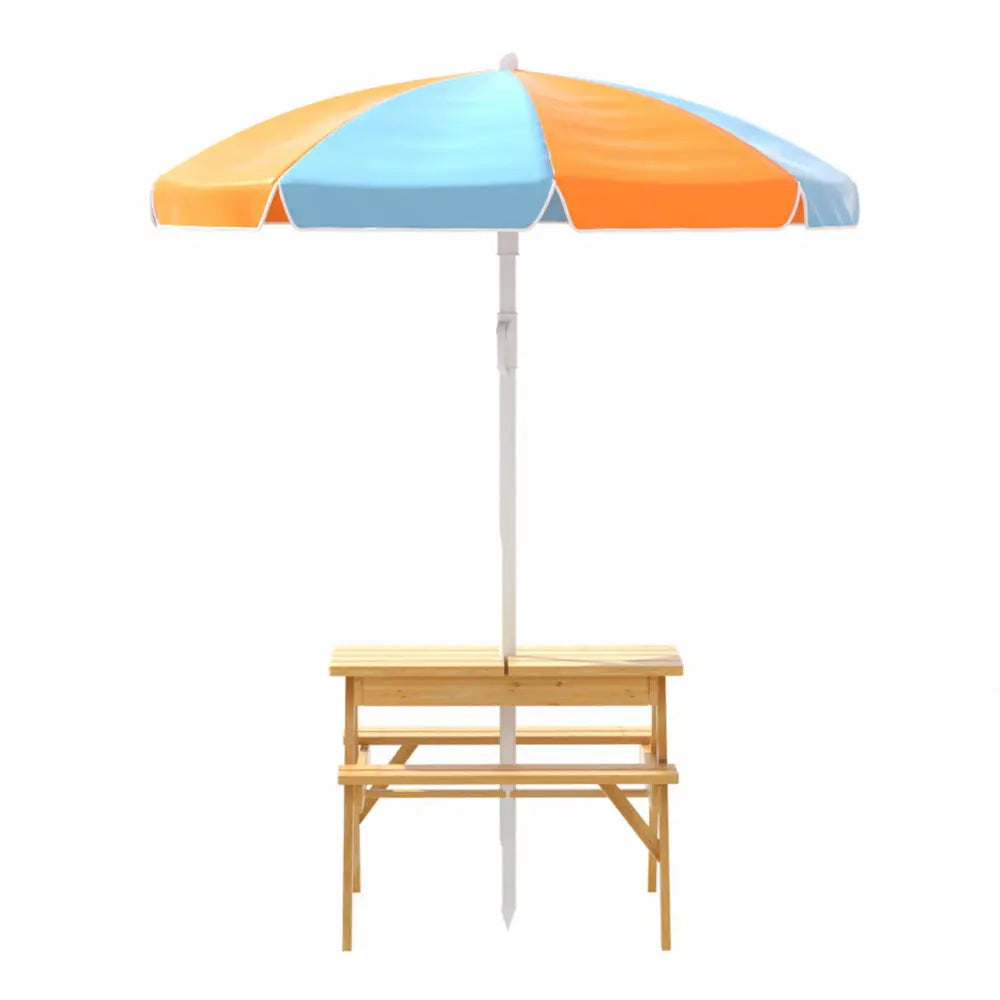 Keezi Kids Outdoor Table and Chairs Picnic Bench Set with Umbrella and Water Sand Pit Box
