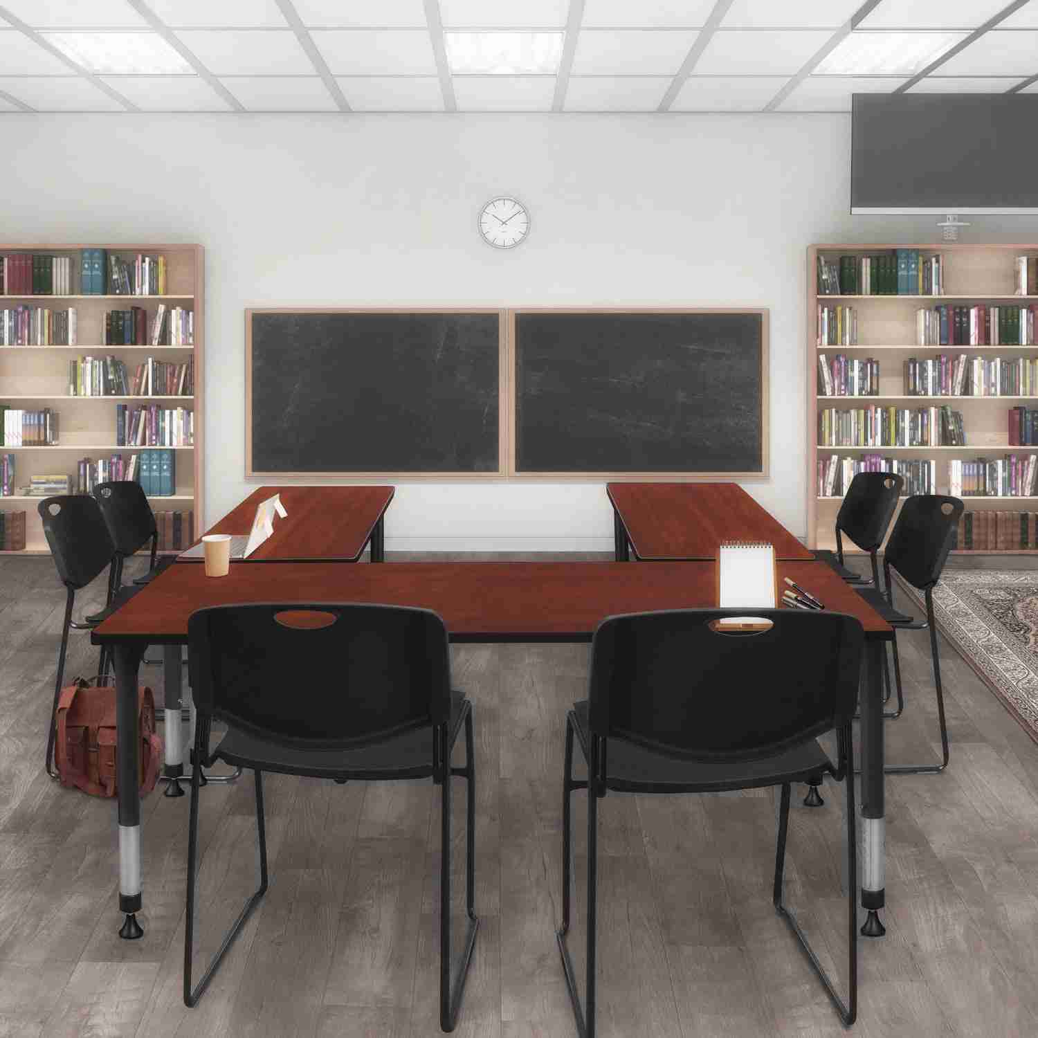 Kee Classroom Table and Chair Package - Adjustable Height Table with 2 Stack Chairs