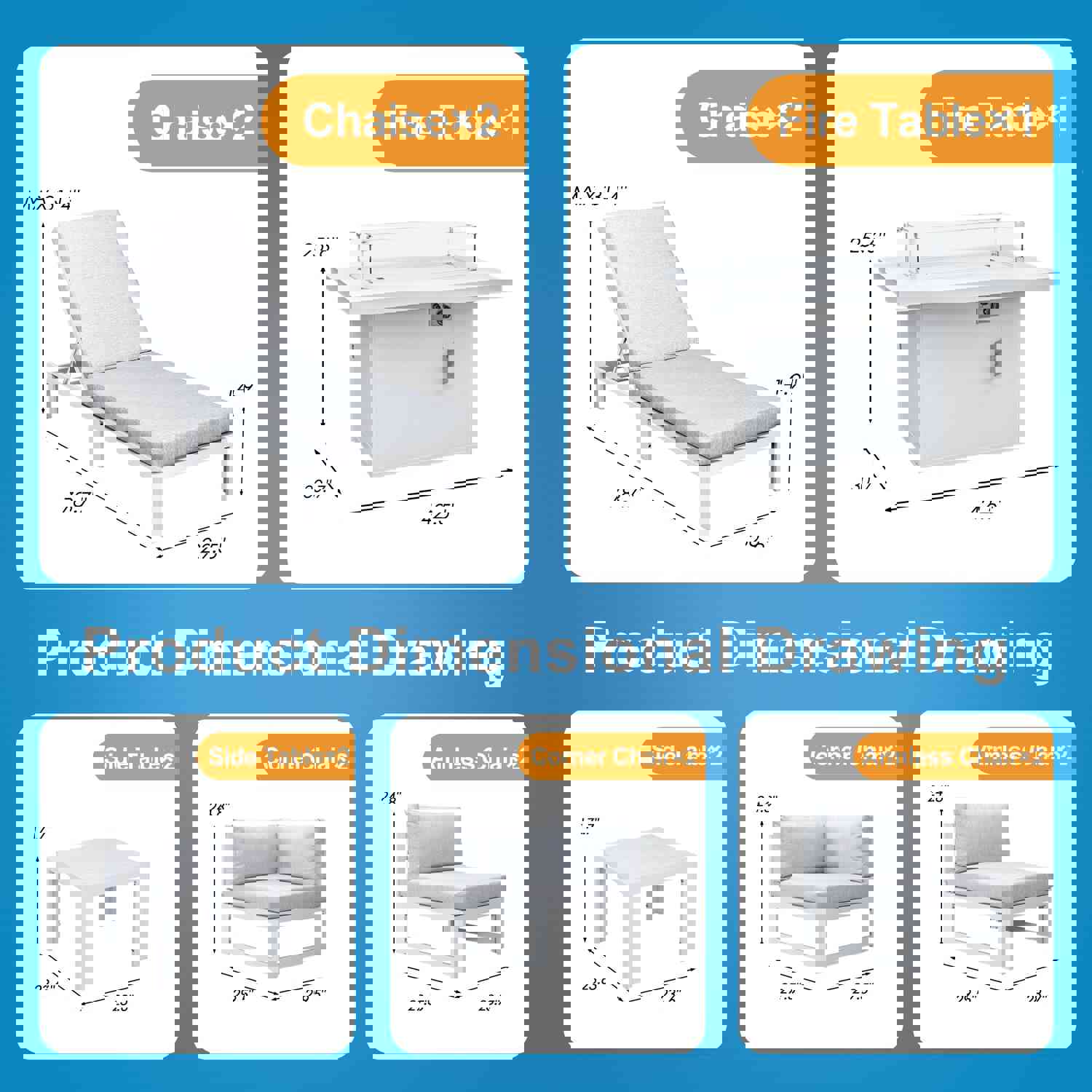 La Jolla White Outdoor Aluminum Sectional Sofa with Fire Pit - 6 Seat