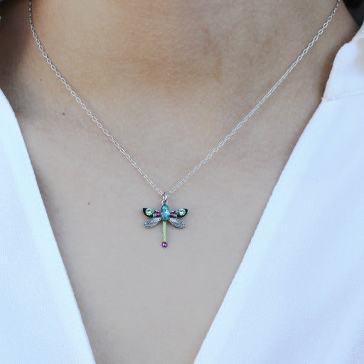 Petite Dragonfly Pendant Necklace with European Crystals