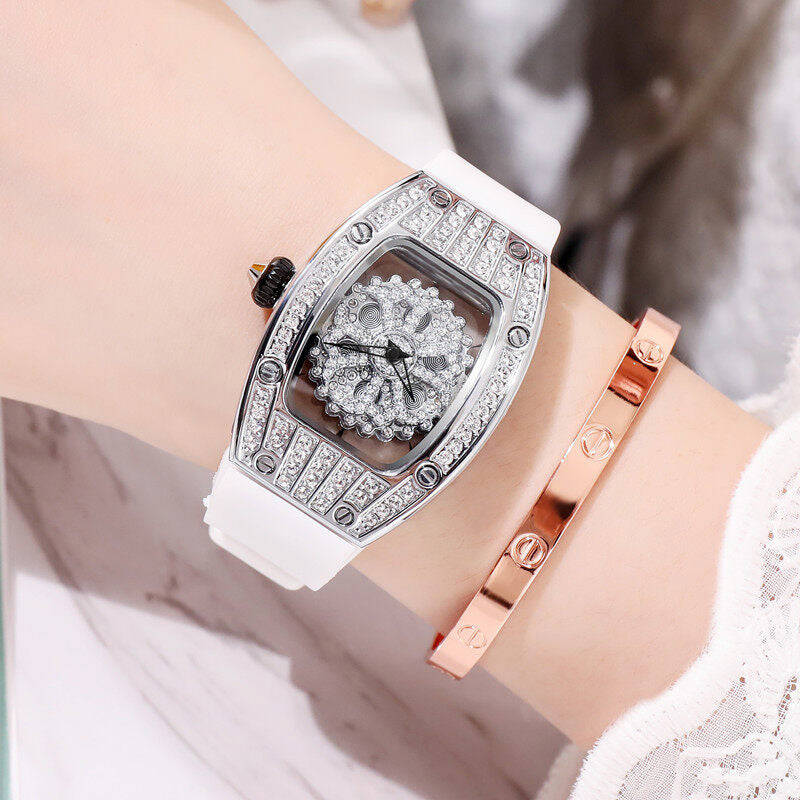 Women's Fashion Watch - Barrel Design with Full Diamond Silicone Strap SA-015