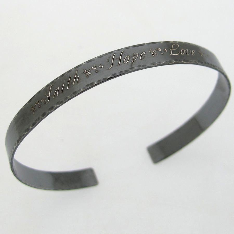 Personalized Black Sterling Silver Bracelet for Men - Adjustable Engravable Cuff