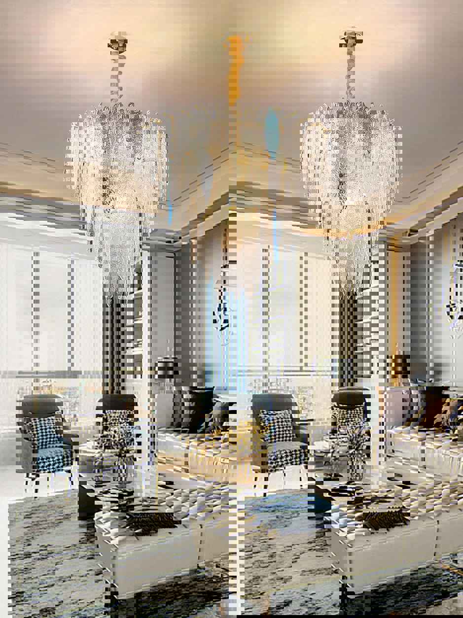 MIRODEMI® Round Gold Frosted/Smoke gray/Blue Crystal Chandelier for Living Room, Kitchen