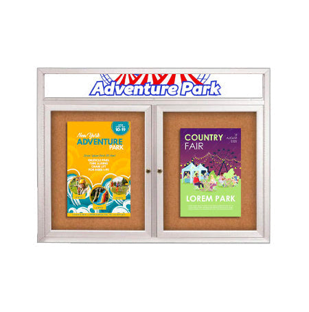 Enclosed Outdoor Bulletin Boards 40 x 40 with Header & Lights (Radius Edge, 2 Doors)
