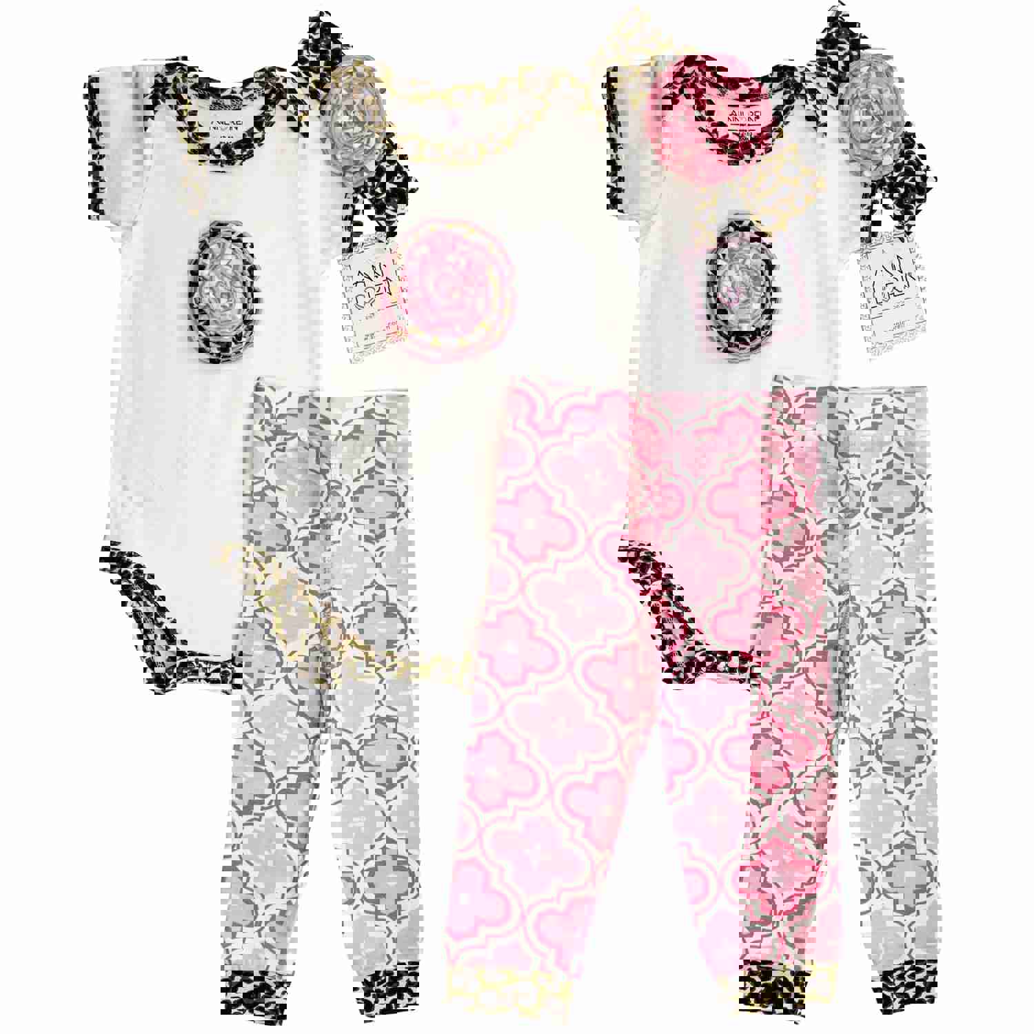 Baby Girls Layette Pink Leopard Onesie Pants Headband 3pc Gift Set