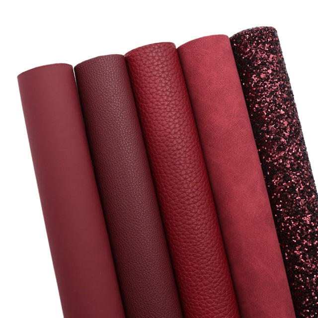 Wine Red Faux Leather Sheet Pack (5 Sheets) for DIY Crafts
