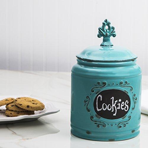 Ceramic Aqua Canister Kitchen Jar Set with Medallion Finial Lid