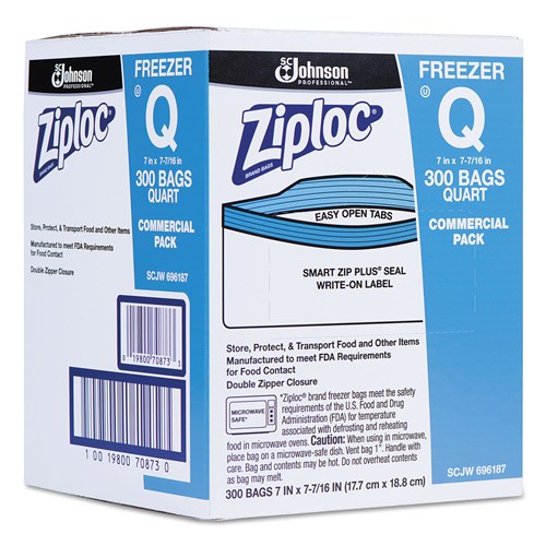 Ziploc 696187 Double Zipper Freezer Bags - Clear - 300/Carton