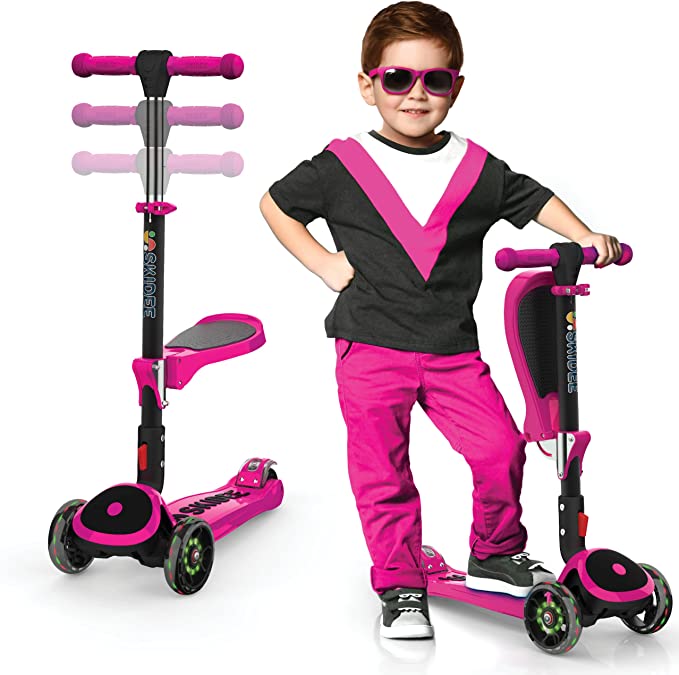 Y200 Adjustable Height Foldable Kick Scooter for Kids with LED Light Wheels