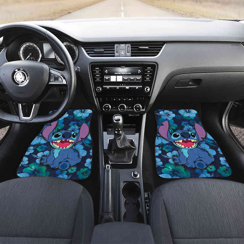 Stitch Car Floor Mats Hawaii Flowers - Custom Printed Waterproof Car Accessories