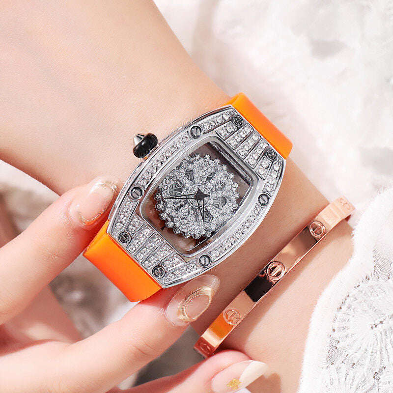 Women's Fashion Watch - Barrel Design with Full Diamond Silicone Strap SA-015