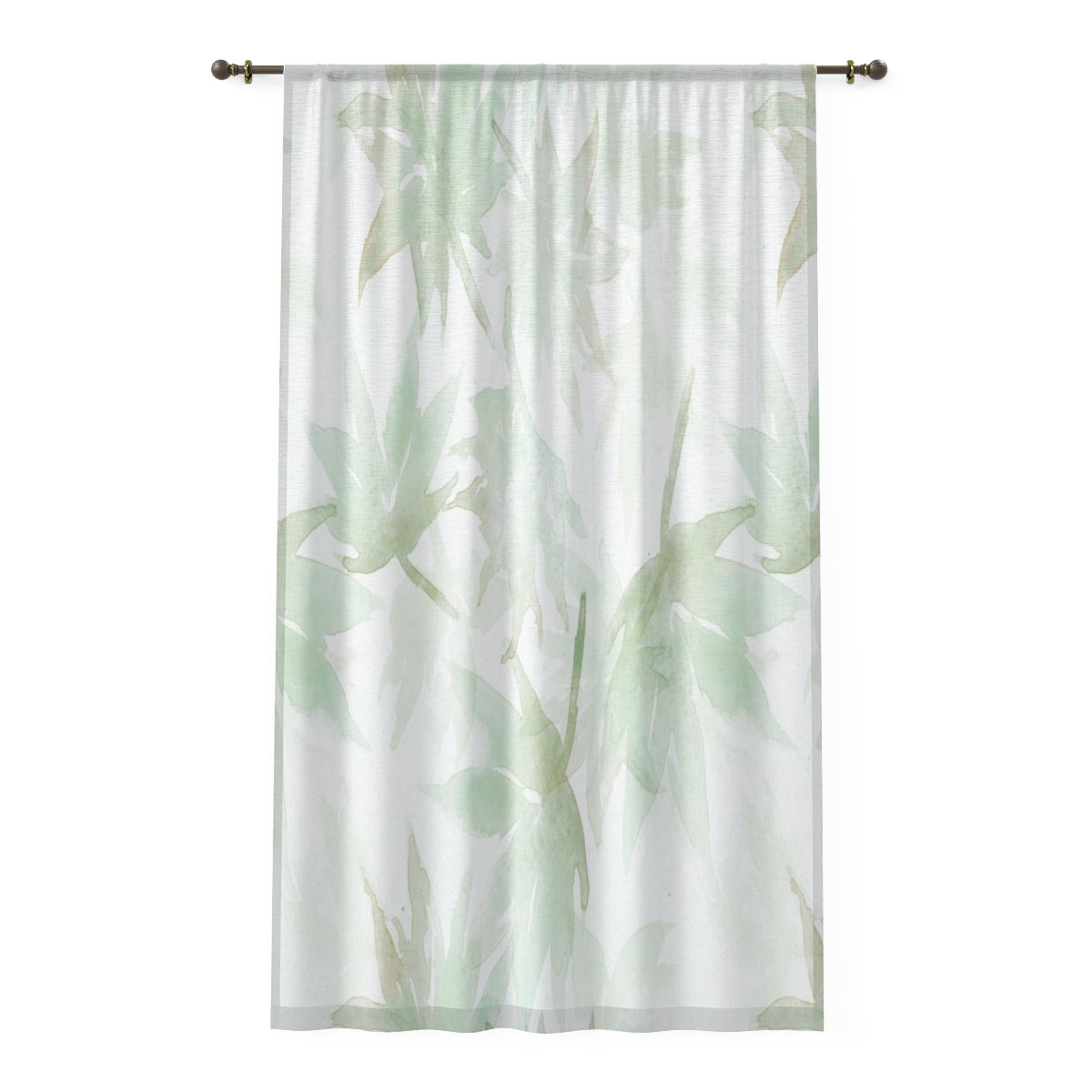 Sage Green Watercolor Leaves Sheer Window Curtain