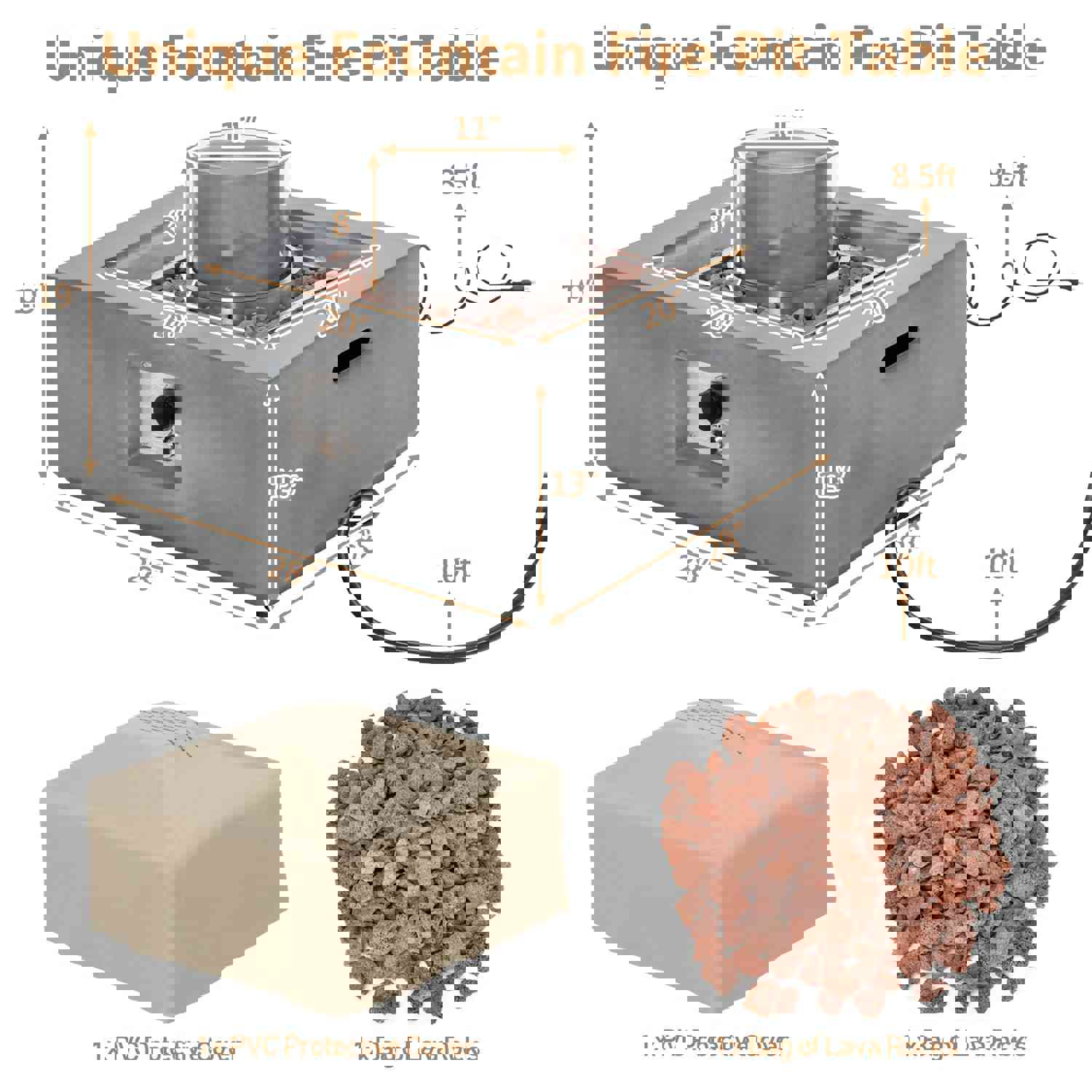 Tangkula 28 Fire Pit Table with Fountain, 50,000 BTU Square Fire Table with Stainless Steel Burner