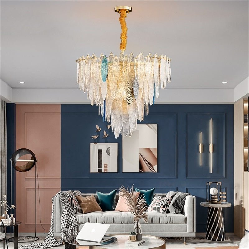 MIRODEMI® Round Gold Frosted/Smoke gray/Blue Crystal Chandelier for Living Room, Kitchen