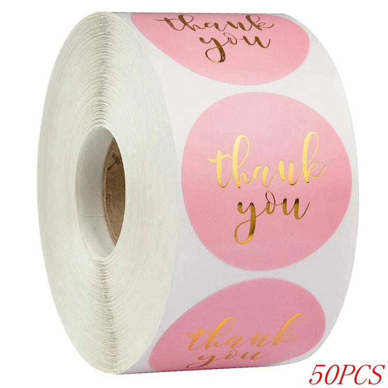 50-500pcs 1inch Blue Thank You Stickers for Envelope Sealing, Handmade Wedding Gift Decoration