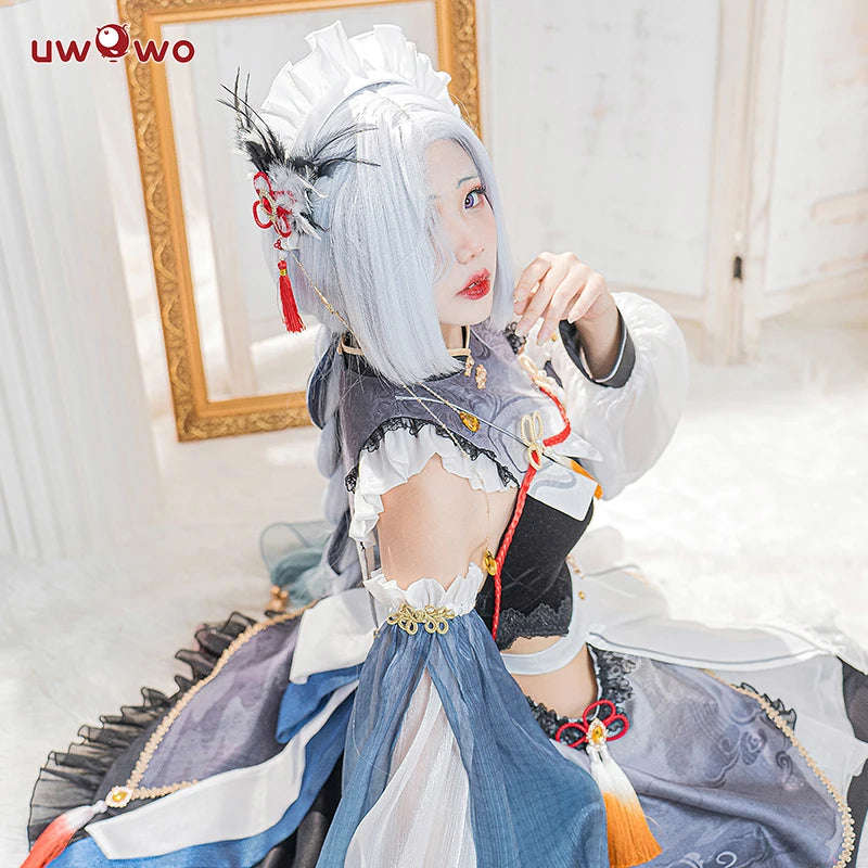 UWOWO Shenhe Cosplay Costume - Genshin Impact Maid Dress for Halloween & RolePlay