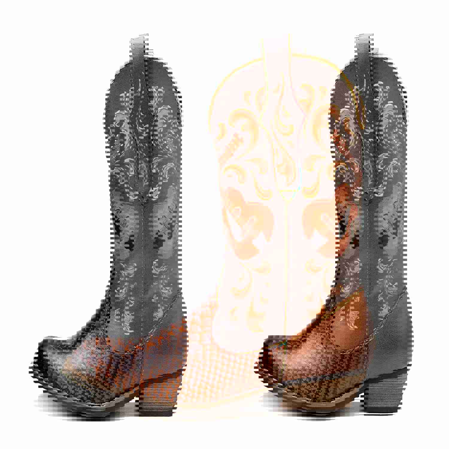 Fish Pattern Cowboy Boots - Hand-Crafted Genuine Leather Trendsetter Shoes