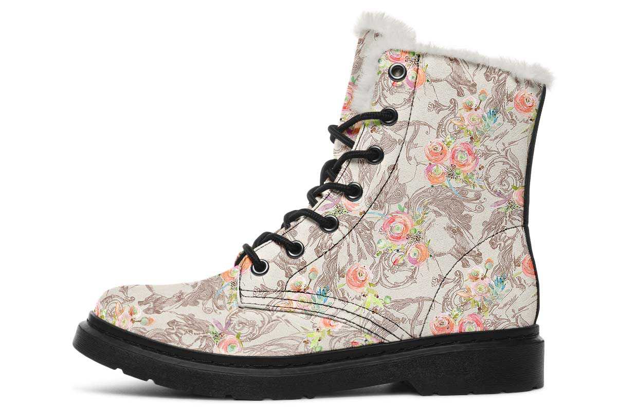 Floral Horse Winter Boots - Custom Printed, High-Quality Microsuede with Memory Foam Insoles