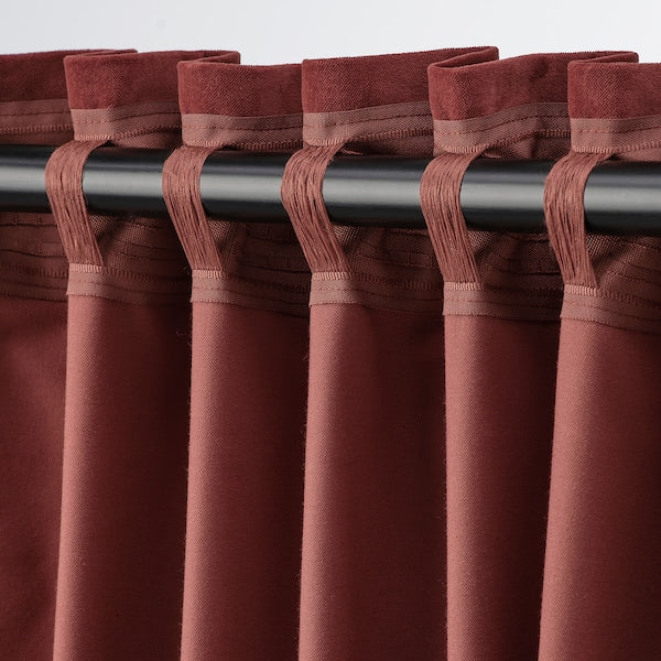 IKEA SANELA Velvet Room Darkening Curtains - Red Brown (55x118, 2 Panels)