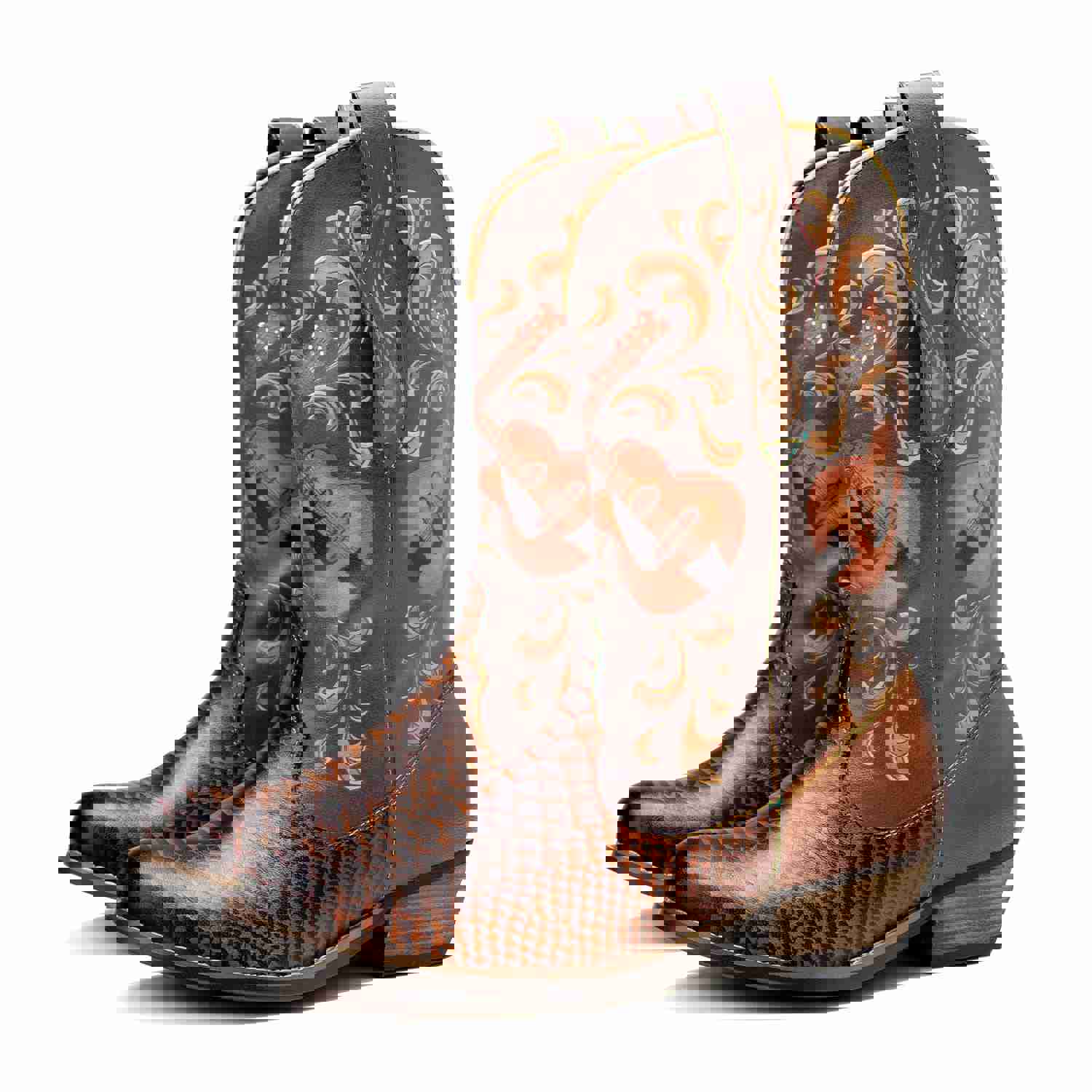 Fish Pattern Cowboy Boots - Hand-Crafted Genuine Leather Trendsetter Shoes