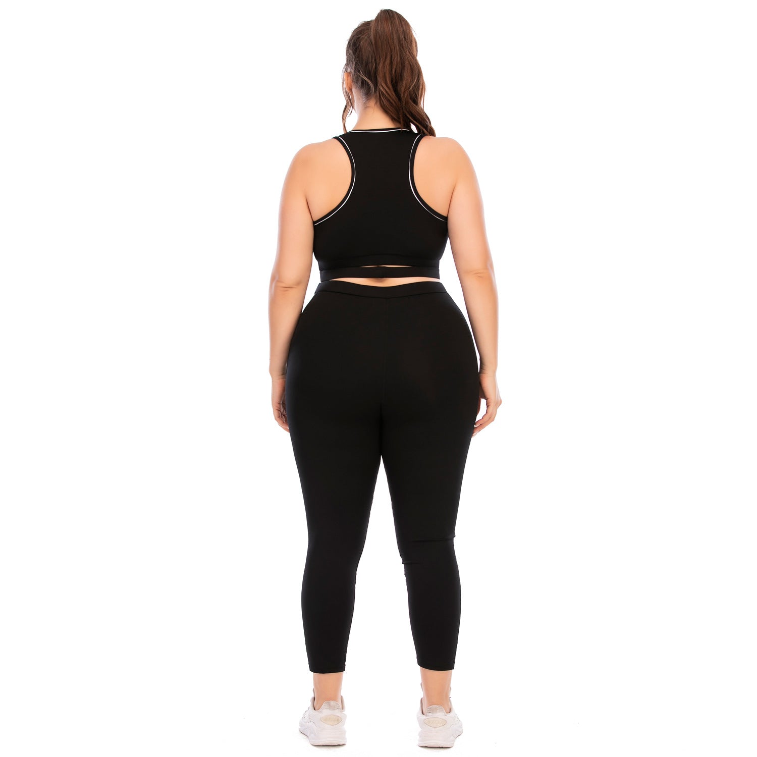Solid Fitness Matching Set - Polyester Tight-Fitting Sportswear