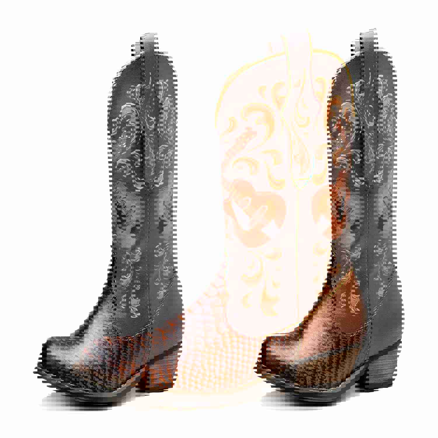 Fish Pattern Cowboy Boots - Hand-Crafted Genuine Leather Trendsetter Shoes
