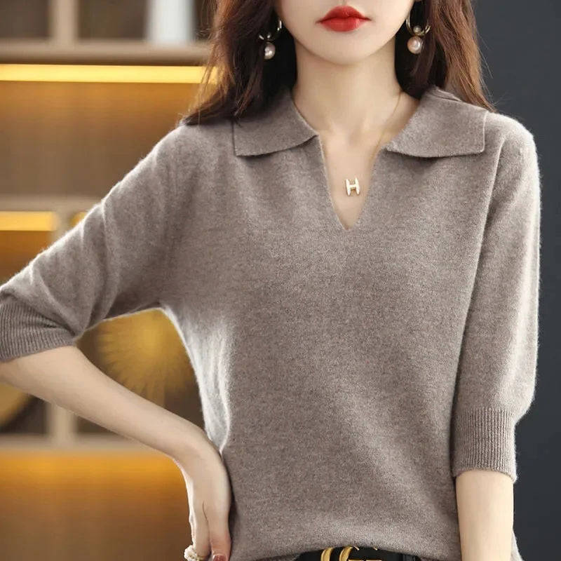 Nukty Women's Knitted V-Neck Sweater - Autumn Winter Warm Casual Pullover