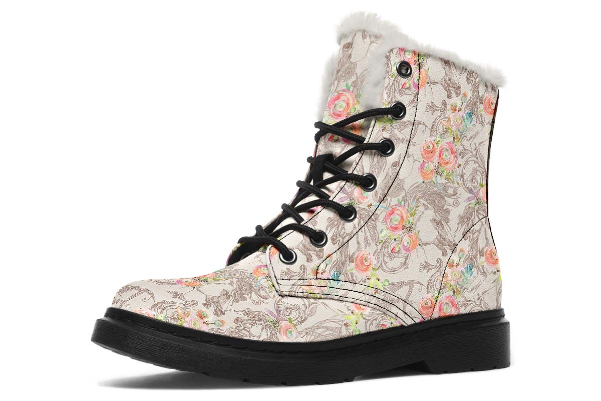 Floral Horse Winter Boots - Custom Printed, High-Quality Microsuede with Memory Foam Insoles