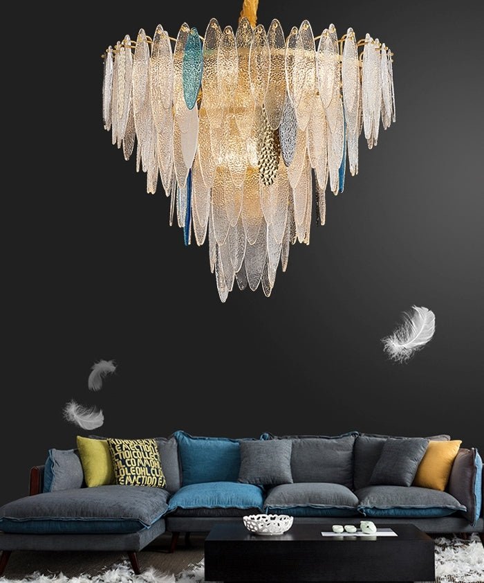 MIRODEMI® Round Gold Frosted/Smoke gray/Blue Crystal Chandelier for Living Room, Kitchen