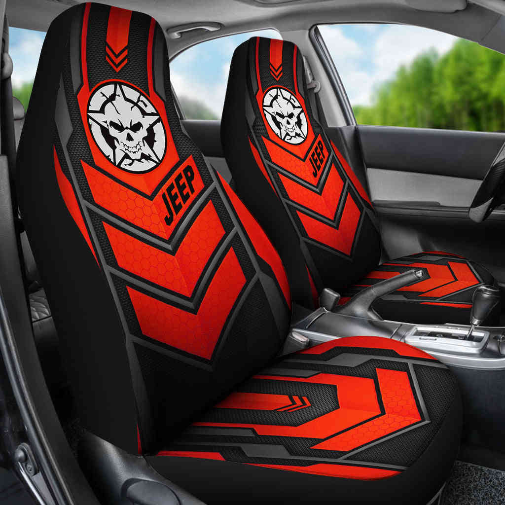 Jeep Skull Frame Red Color Car Seat Covers - Custom-Made & Durable
