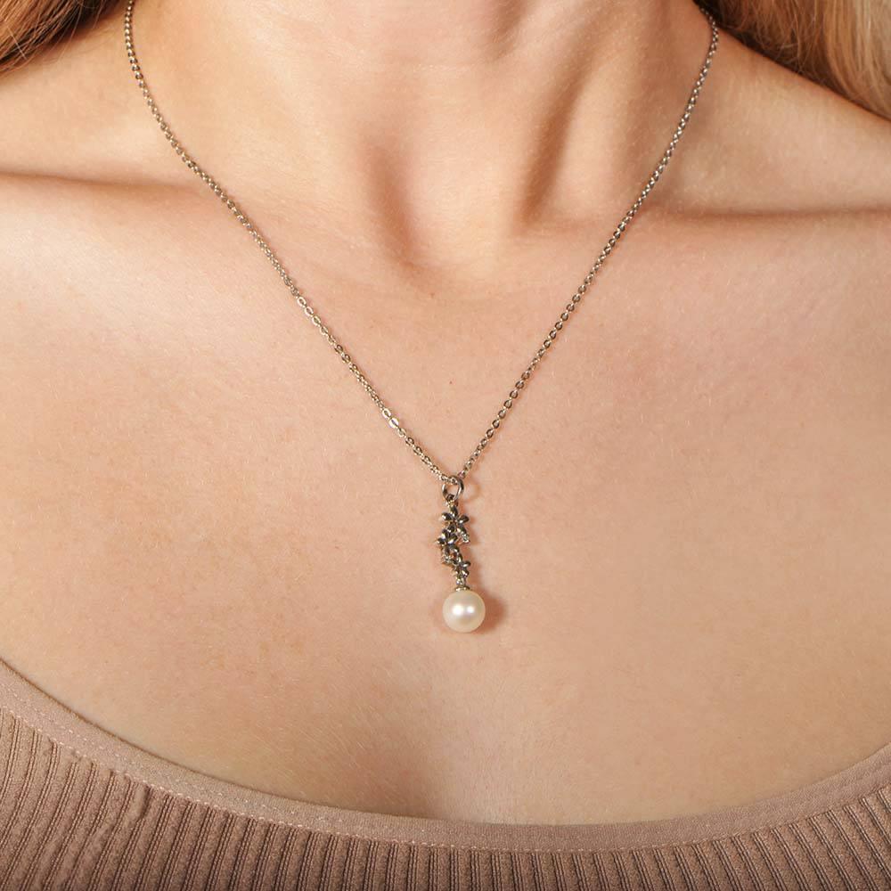 Pearl Plumeria Lei Pendant - 925 Sterling Silver with Pearl and Topaz