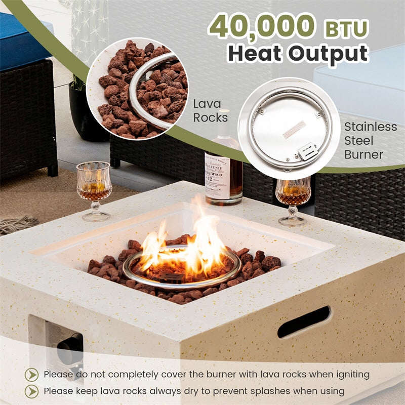 28 Terrazzo Propane Fire Pit Table - 40,000 BTU Square Outdoor Gas Fire Pit with Simple Ignition System