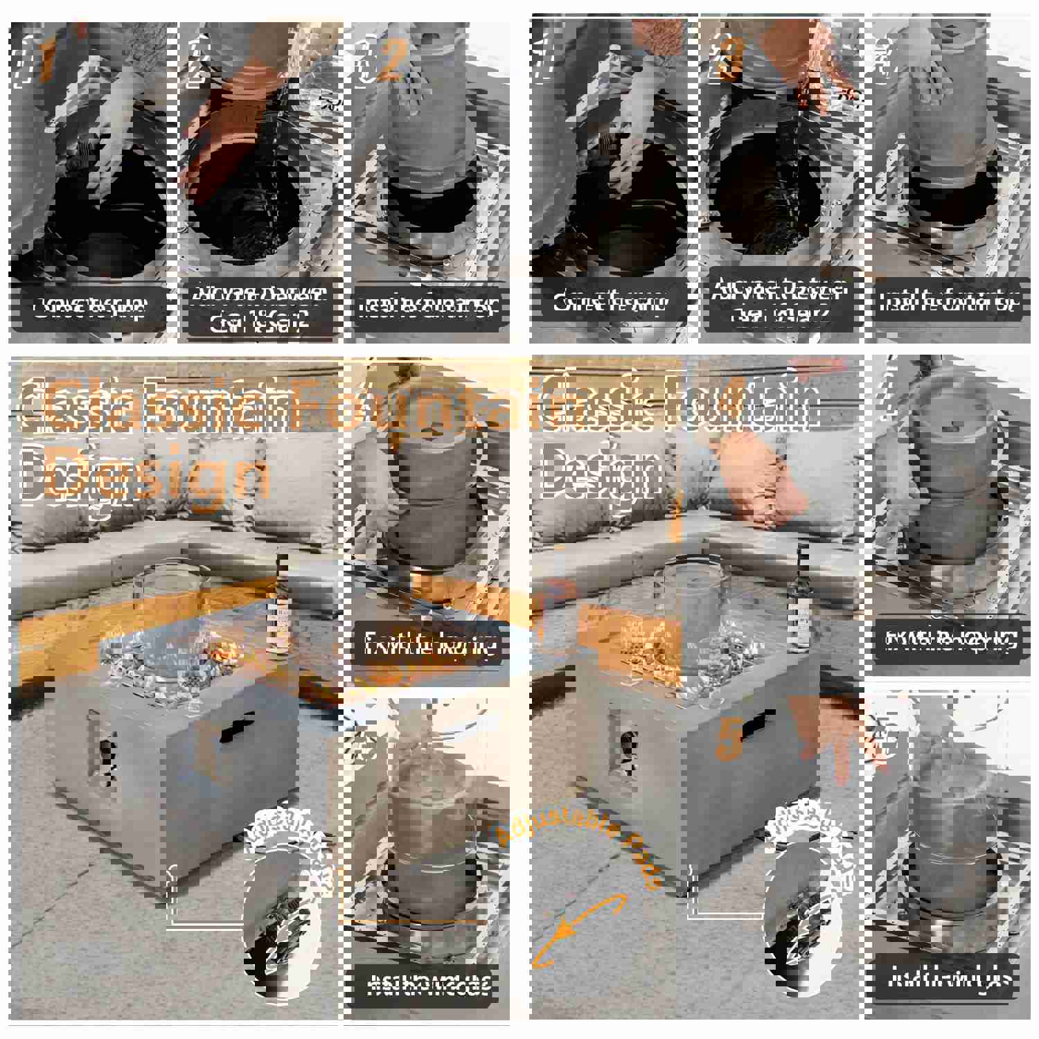 Tangkula 28 Fire Pit Table with Fountain, 50,000 BTU Square Fire Table with Stainless Steel Burner