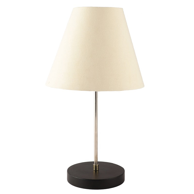 BTR CRAFTS Silver Rod With Black Wooden Base Table Lamp (Conical Lampshade)