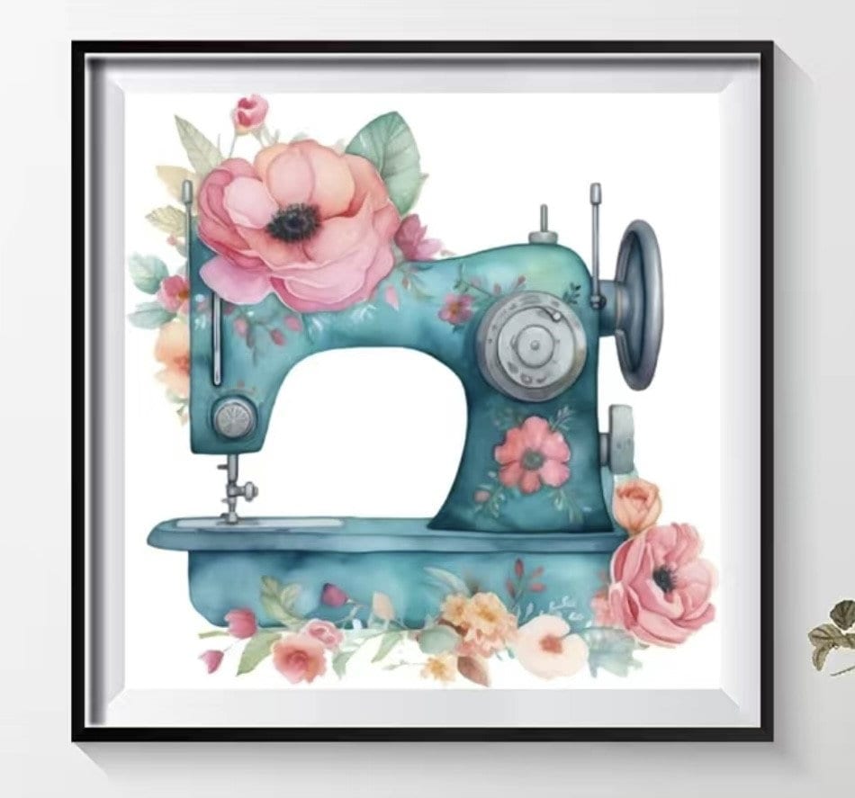 Diamond Painting Kit - Vintage Sewing Machine Floral Design, DIY Craft for All Skill Levels