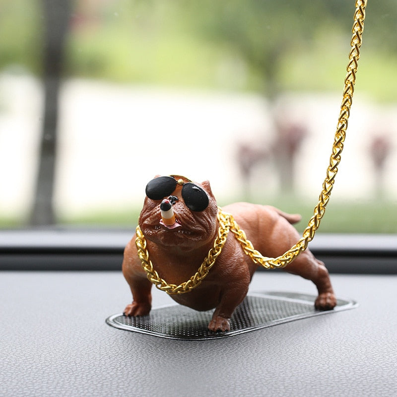 Car Dashboard Ornament Bully Pitbull Dog Doll - Cute Auto Interior Accessories & Creative Home Decor