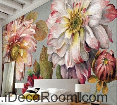 Vintage Large Flower Leaves IDCWP-000076 Wallpaper Wall Decals Wall Art Print Mural Home Decor Gift