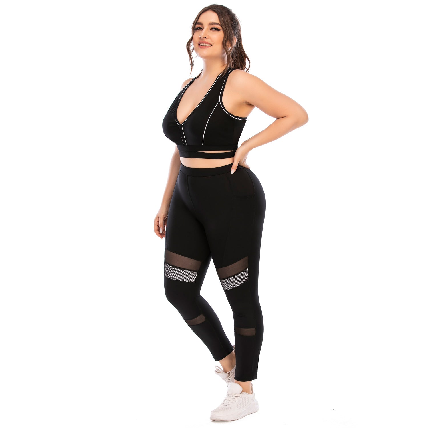 Solid Fitness Matching Set - Polyester Tight-Fitting Sportswear