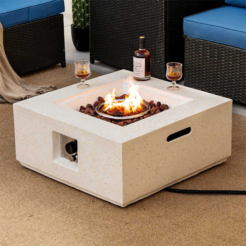 28 Terrazzo Propane Fire Pit Table - 40,000 BTU Square Outdoor Gas Fire Pit with Simple Ignition System